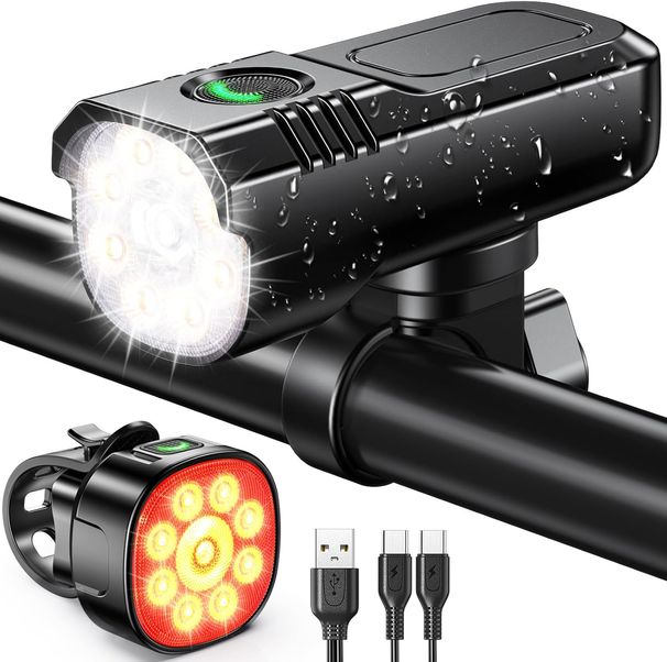 Bike Lights Supper Bright, 1000 Lumens, 8+7 Modes & Sturdy Aluminum Alloy, IP65 Waterproof & USB Rechargeable Bike Headlight And Tail Light Set_voghion.com