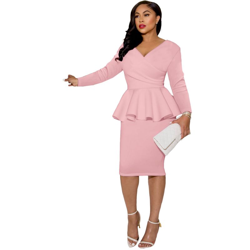 Robe longue à manches longues et col en V pour femme, fermeture éclair dans le dos, couvrant les hanches, collection automne-hiver_voghion.com