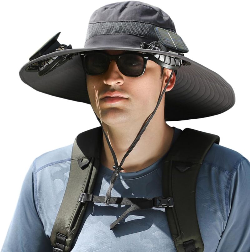Solar Powered Fan Hat With 2 Removable Fans Wide Brim Sun Hat For Outdoor Fishing, Hiking Gardening, USB Solar Charging_voghion.com