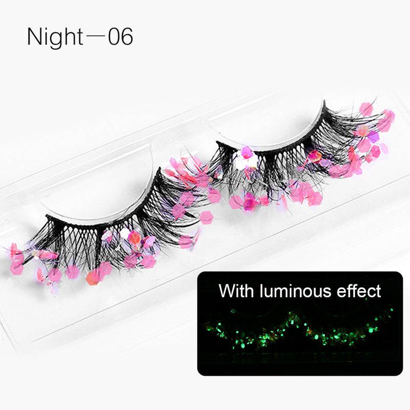 3D leuchtende 1 Paar falsche Wimpern, natürliches Glitzerpulver, Pailletten-Stil, gefälschte Wimpern, handgefertigte Make-up-Wimpern_voghion.com