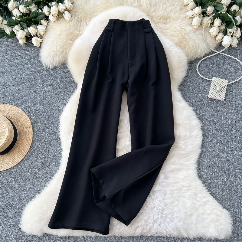 Design de roupas femininas nicho cintura alta versátil terno calças femininas figura em forma de pêra calças combinando solto fino casual calças de perna larga_voghion.com