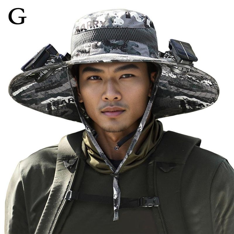 Neuheiten Sonnenschirm Outdoor Angeln Fan Solar Lade Wind Sommer Big Rim Sonnencreme Männlich Visier Fischer Hut Quick Dry_voghion.com