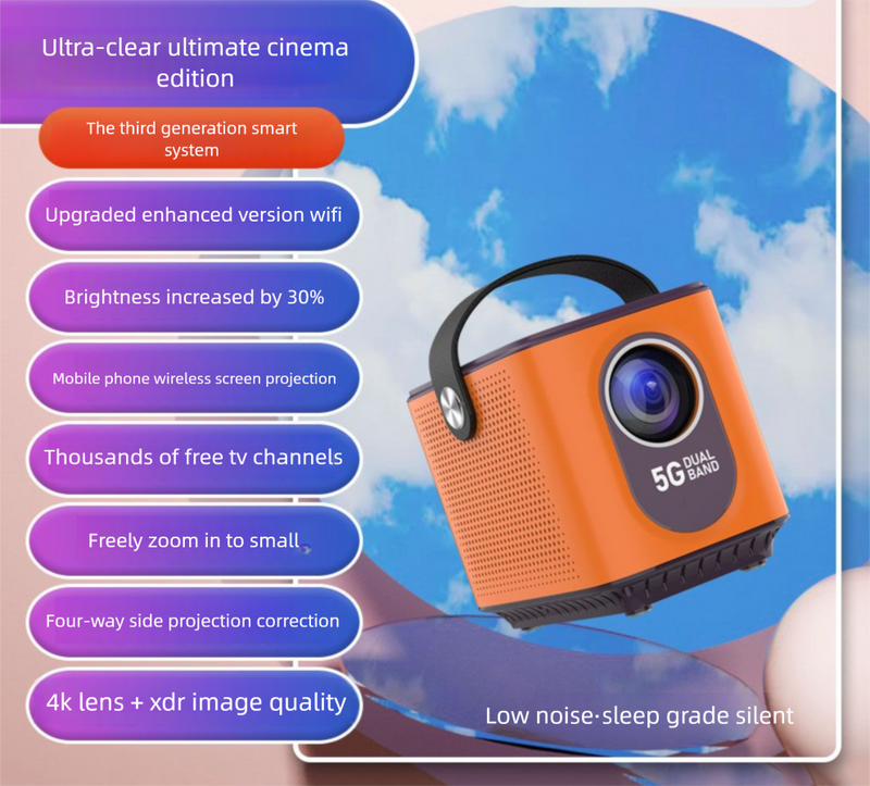 Smart Ultra HD Home Projector Large Mobile Phone Wireless Screen Casting Room Student Dormitory Wall Projection_voghion.com