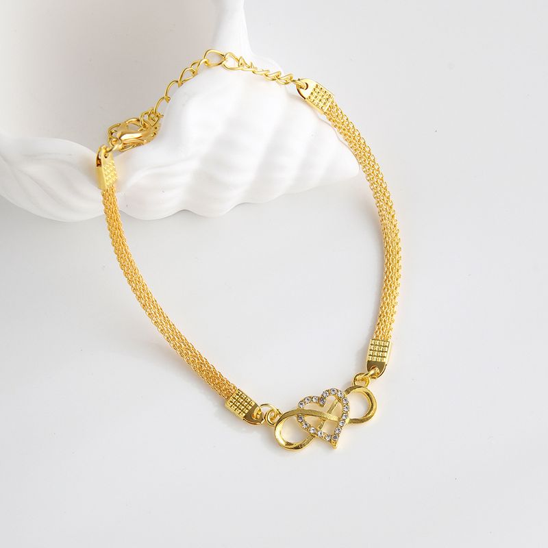Casual Beach Diamond-Studded Heart 8-Character Infinity Symbol Simple Geometric Metal Chain Anklet_voghion.com