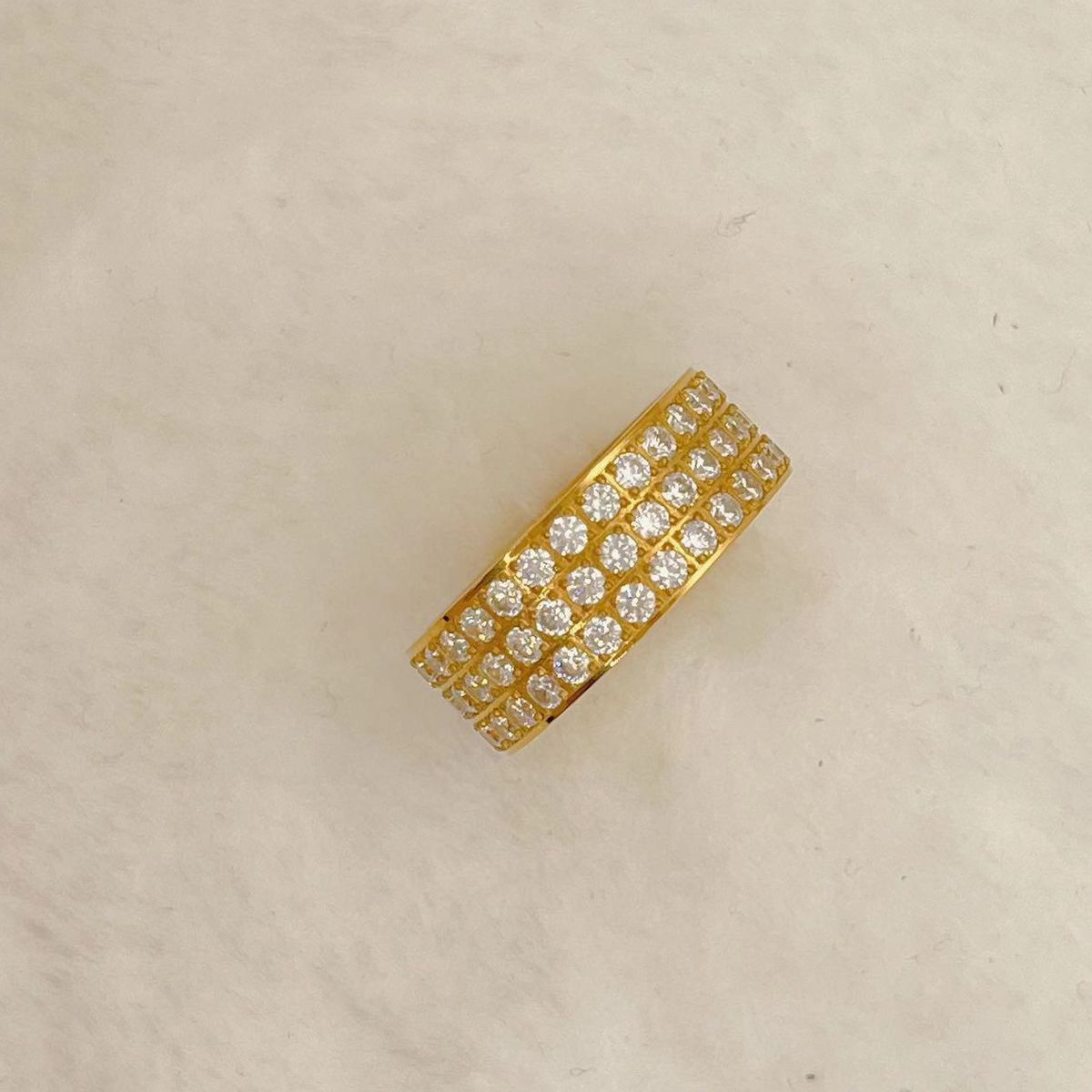 Inlaid Diamond Titanium Steel Ring Personality Fashion Design Three Rows Of Diamonds Trendy Niche Jewelry Index Finger_voghion.com