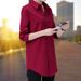 Women's Clothing Medium Length Long Sleeved Korean Version Loose Versatile Student Base Bf Shirt Large Size Navy Blue Wine Red_voghion.com