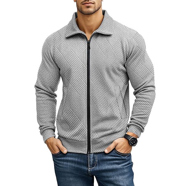 Herren-Waffelstrickjacke mit Reißverschluss – Slim Fit Stehkragen Freizeitmantel (Weiß/Anthrazit/Hellgrau/Schwarz/Khaki/Marineblau, S-XXXL)_voghion.com