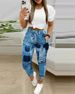 women's clothing  two-piece short-sleeved commuter print drawstring trousers suit_voghion.com