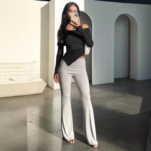 Dameskleding Off Shoulder Tops met lange mouwen 2024 Lente Hot Selling Dames T-shirts Bottoming Tops_voghion.com