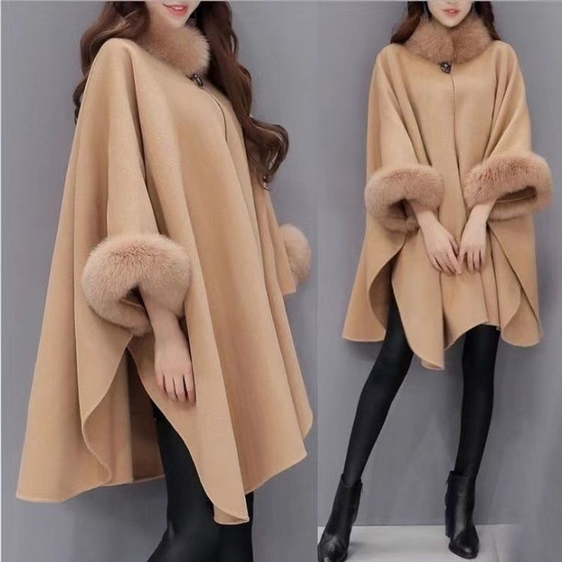 Vêtements pour femmes Manteau en laine grande taille pour femmes Automne et hiver Nouveau manteau chaud à col en fourrure pour femmes_voghion.com