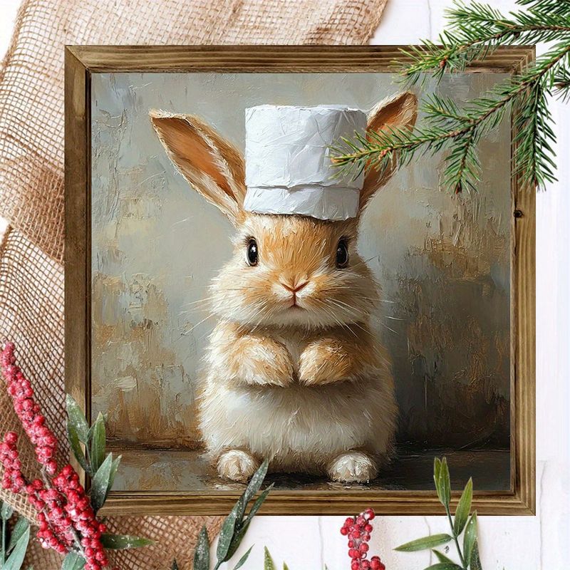 "8x8" Rustic Chef Bunny Wood Sign - Arte stravagante con rotolo di carta igienica per bagno/bar, decorazione da fattoria incorniciata, regalo perfetto per gli amanti dei conigli_voghion.com