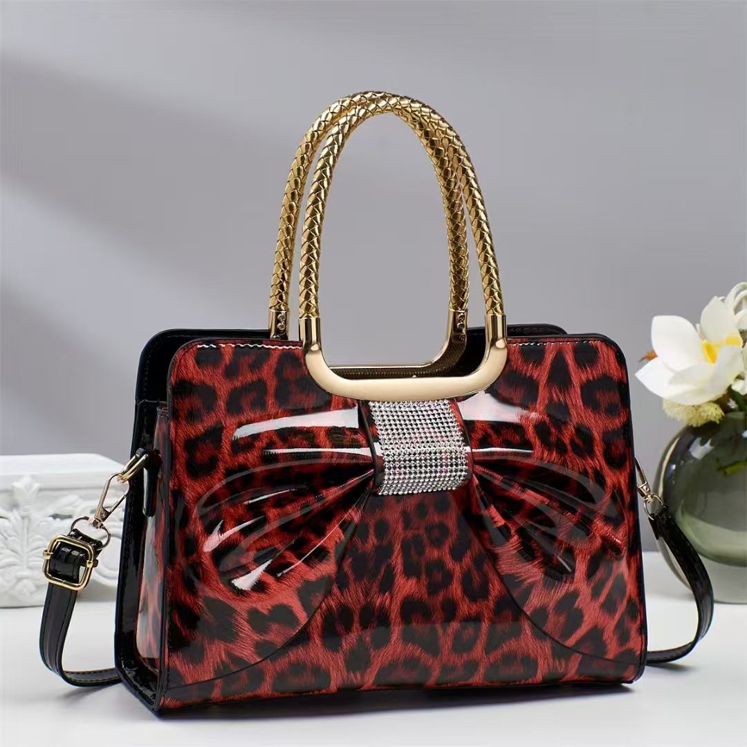 Borsa a tracolla in pelle lucida più venduta, elegante e semplice, con stampa leopardata, da donna, di alta qualità, con fiocco alla moda, 2025_voghion.com