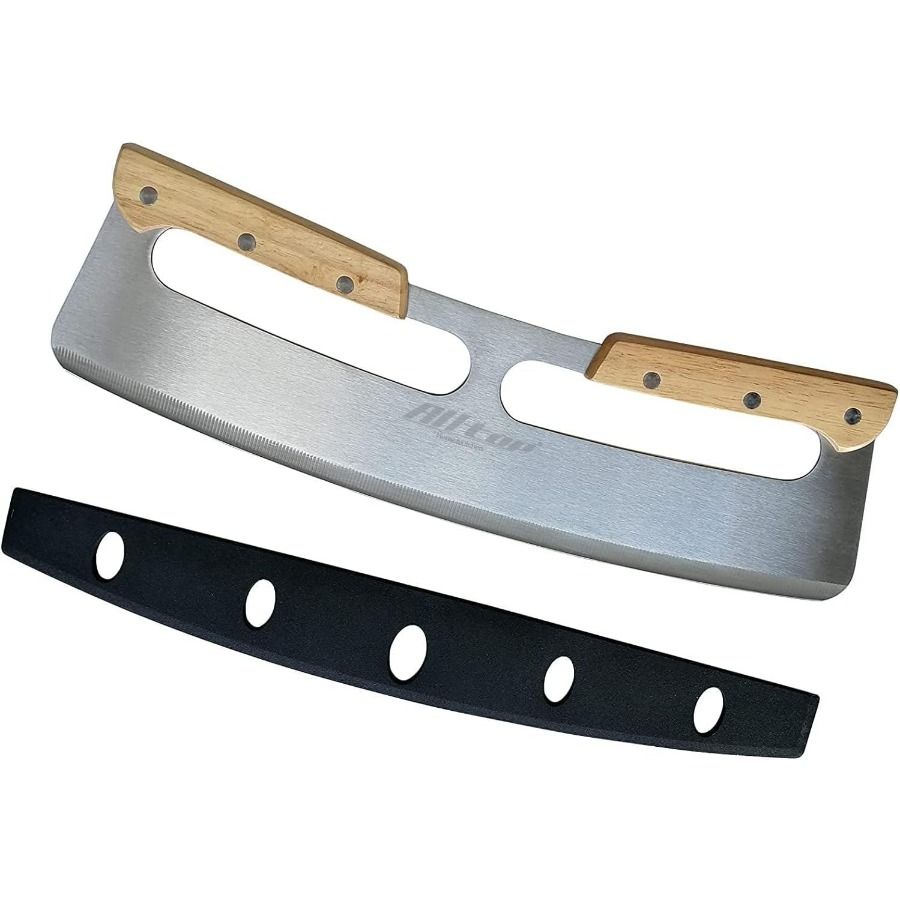 Coltello affettatore con manico ALLTOP, lama in legno inossidabile, con bilanciere, taglia pizza, doppio grande taglierino in acciaio Essen, plastica_voghion.com