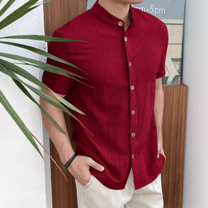 Men's Clothing Exclusively For Men's Loose Cardigan Solid Color Casual Short Sleeved Shirt_voghion.com