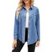 Vintage-Waschung-Jeanshemd für Damen – Locker geschnittenes, langärmliges Button-Up mit Used-Details (Dunkelblau/Hellblau, S/M/L/XL)_voghion.com