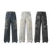 Herrenbekleidung Denim Applikation Stickerei Raw Edge Washed Distressed Jeans Herren High Street Retro Loose Wide Leg Hose_voghion.com