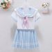 Set uniforme per studentesse estive per bambine, JK, magliette con colletto alla coreana e gonne a pieghe, 2 pezzi, completo per bambini, top e fondo_voghion.com