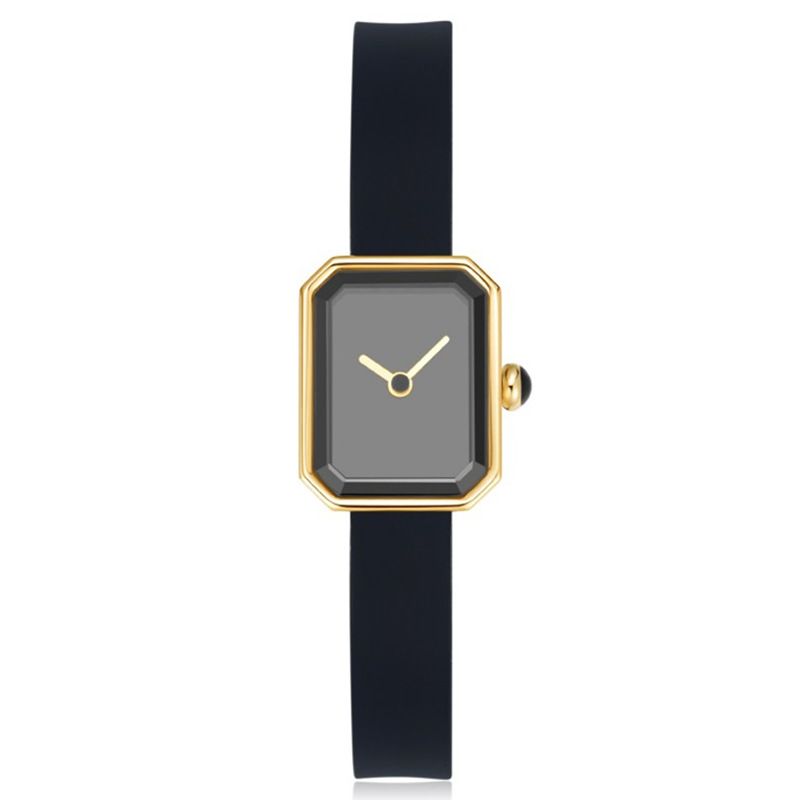 Orologio da donna di alta qualità, rettangolare, piccolo, in oro nero, con movimento giapponese originale, al quarzo, con cinturino in silicone_voghion.com