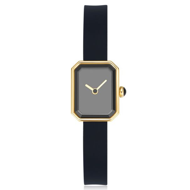 Orologio da donna di alta qualità, rettangolare, piccolo, in oro nero, con movimento giapponese originale, al quarzo, con cinturino in silicone_voghion.com