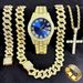 FENSIR Orologio al quarzo con diamanti e set di gioielli con catena a maglie cubane e ciondolo a croce - Accessori moda da 5 pezzi per uomo e donna_voghion.com