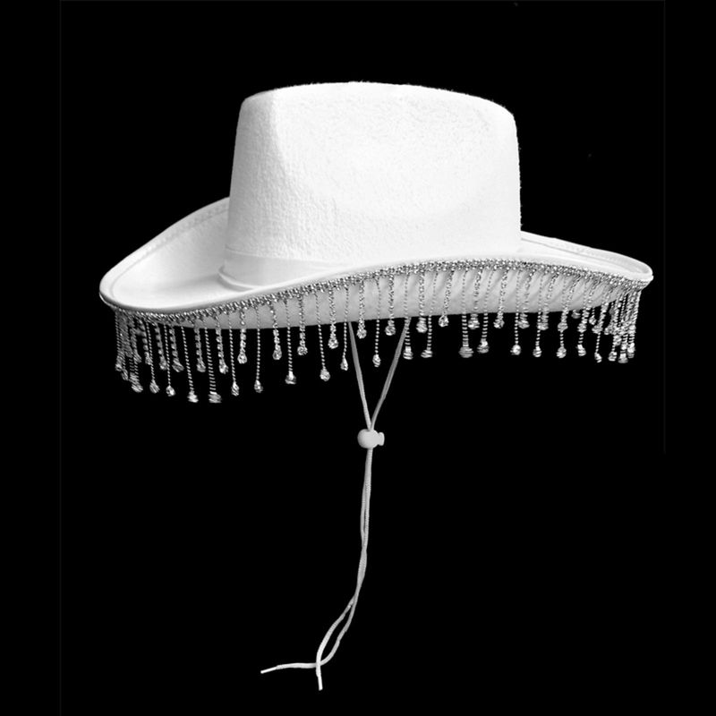 New Arrivals White Bride Crystal Cowgirl Cowboy Hat Party Favor for Women Adult_voghion.com
