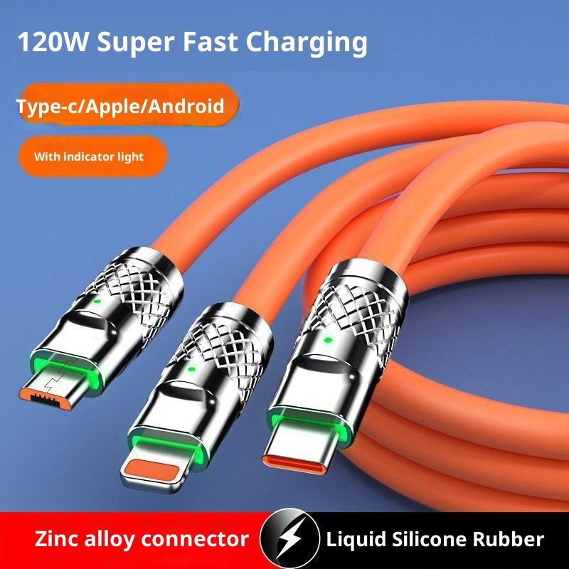 Digitex Zinc Alloy 3-in-1 Data Fast 120W One-to-Three Mobile Phone Charging Cable_voghion.com