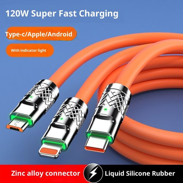 Digitex Zinc Alloy 3-in-1 Data Fast 120W One-to-Three Mobile Phone Charging Cable_voghion.com