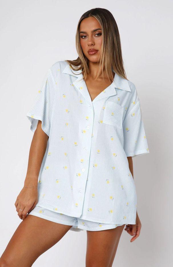 Ropa de mujer New Love Camisa de manga corta a rayas, pantalones cortos, traje de 2 piezas, pijama, ropa de casa_voghion.com