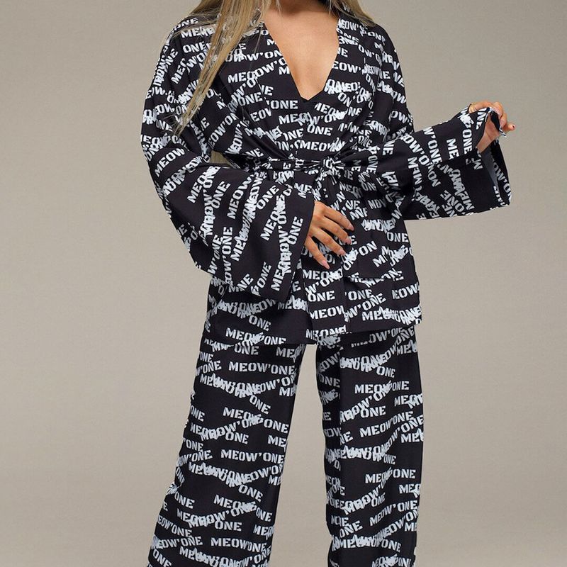 Women's Clothing New Printed Cardigan Pajamas Trousers Pajamas Two Piece Loose Casual Ladies Home Clothes_voghion.com