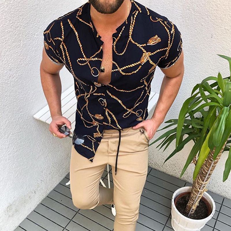 Nuove camicie da uomo alla moda per l'estate, camicia a maniche corte stampata alla moda, top versatile per uomo, camicie divertenti in stile hawaiano_voghion.com