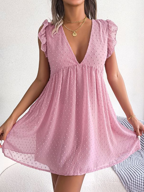 Ins Style Primavera Estate Nuovo Abito Casual Ampio con Volant in Jacquard a Pois Abbigliamento Donna_voghion.com