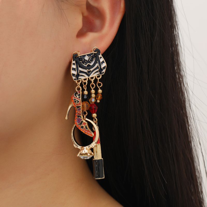 1 Pair Glam Vintage Style Lipstick High Heel Plating Inlay Alloy Rhinestones Drop Earrings_voghion.com