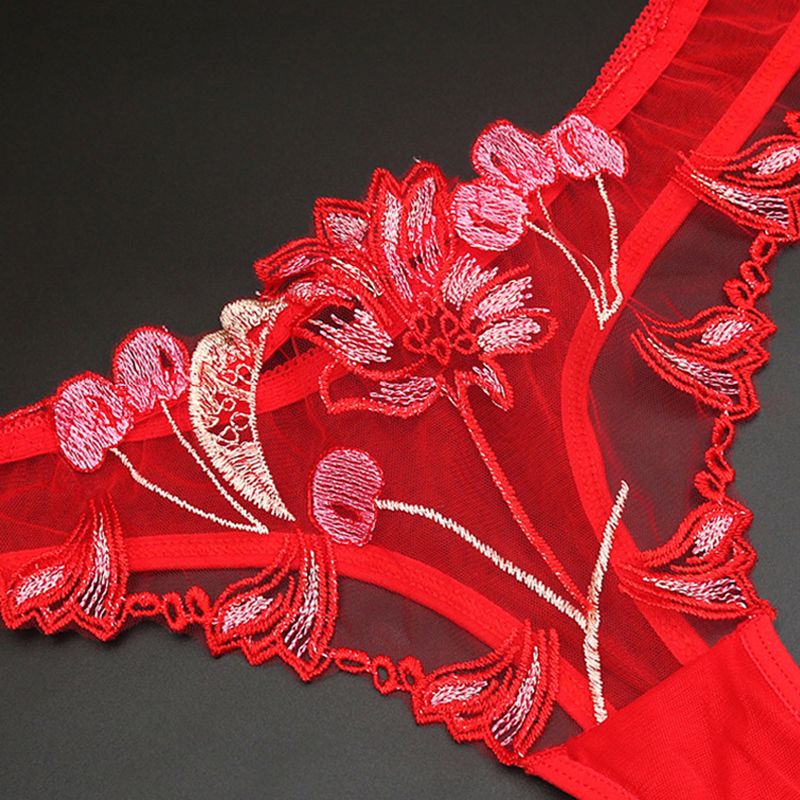 Feminina blommor broderiunderkläder Ultratunna Transparent Bekväm stringtrosa Sexiga spetsunderkläder Sexig stringtrosa med låg midja_voghion.com