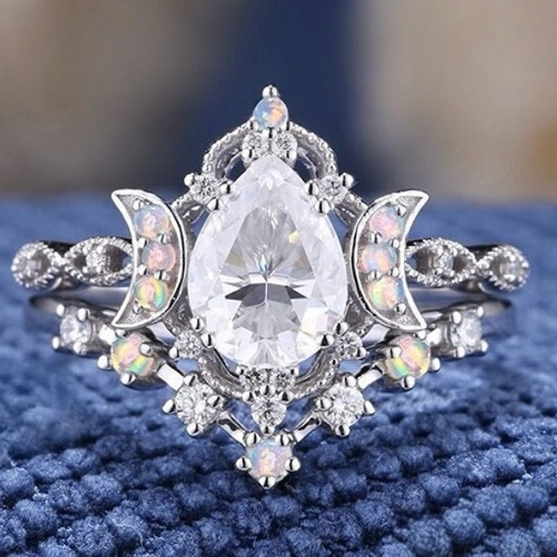 Anello Sanjie con pietra di luna intarsiata e tesoro colorato per donna, alla moda e versatile, coppia di anelli con luna e stella in zircone a goccia_voghion.com