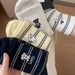 Kindersocken für Frühling, Herbst und Winter, halblang, mit Bären- und Hundemotiv, gestreift, für Damen, Schwarz und Weiß, Freizeitkleidung_voghion.com
