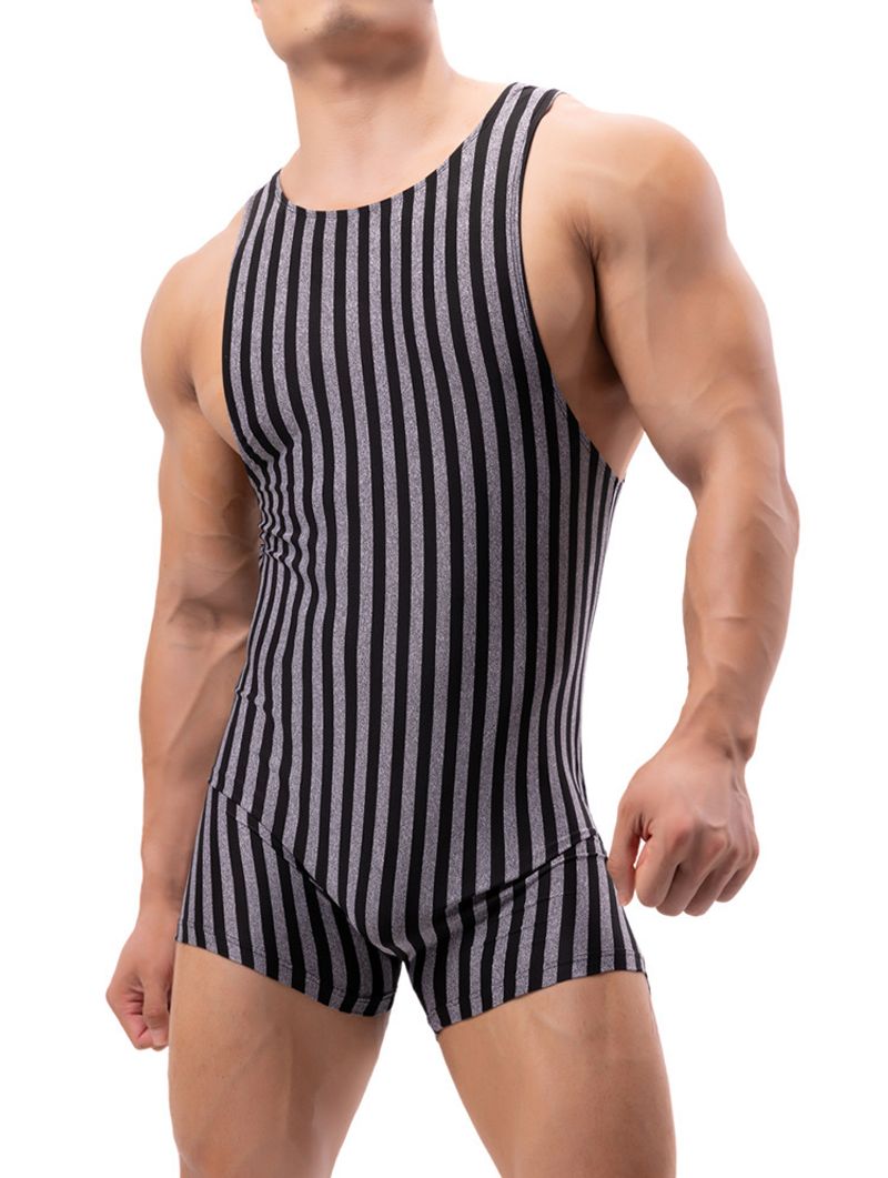 men's clothing men's new jumpsuit vertical striped pajamas sports jumpsuit men's underwear men_voghion.com