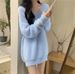 Imitation Mink Soft Waxy Sweater Women's V-neck Thin Medium And Long Pullover Knitted Sweater_voghion.com