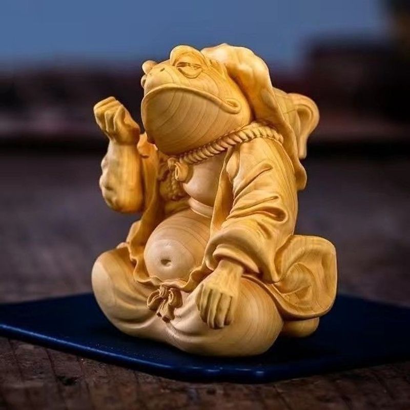 Thuja Golden Toad Immortal Wealth-Attracting Good Luck Hand-Carved Handheld Ornament Creative Carving Blessing Frog_voghion.com