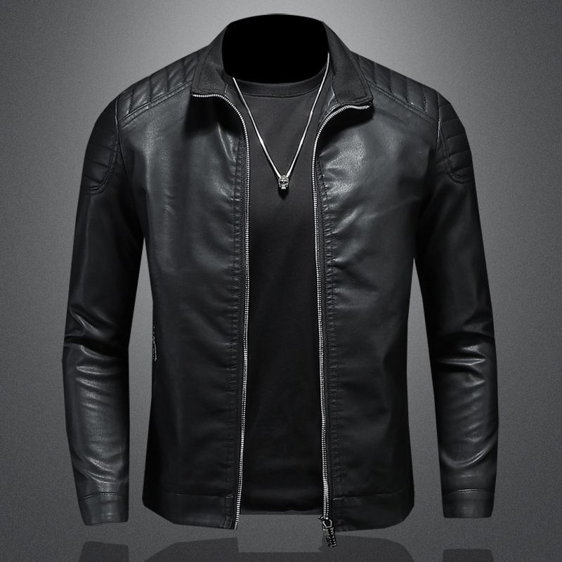 Men's Clothing Stand Collar Leather Men's Trendy Jacket Jacket Spring New Leather Jacket Slim Fit Of Handsome Spring And Autumn Menswear_voghion.com