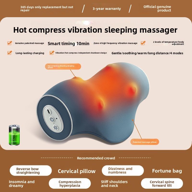 Cervical Heating Massage Pillow Sleep Aid Fatigue Relief Non-Repairing Cylindrical Neck Support Rechargeable Model_voghion.com