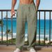 Autumn New American Style Loose Linen Casual Trendy Pleated Simple Breathable Straight Long Pants For Men_voghion.com