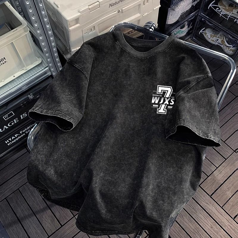 American Washed Vintage Personalized Printed Pure Cotton Sho Sleeved Men's Summer Casual Loose And Simple Design_voghion.com