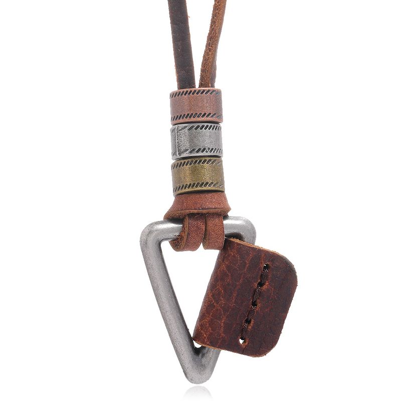 Brown Simple Style Trend Personality Vintage Hip-hop Pendant Leather Cord Necklace Men's Accessories_voghion.com