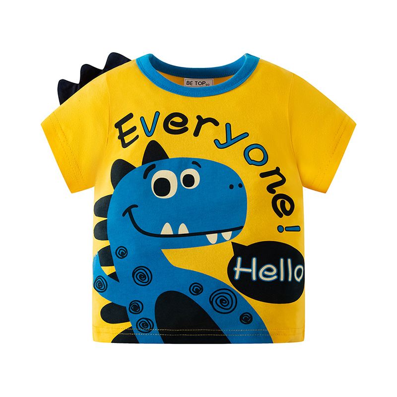 mãe e crianças verão dos desenhos animados dinossauro crianças camiseta de manga curta puro algodão menino fino meia manga roupas infantis na moda uma peça_voghion.com