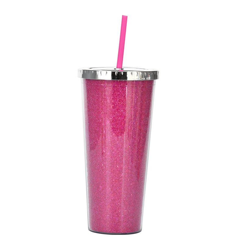 24OZ großer doppelschichtiger Plastiktrinkbecher mit Strohhalm als universeller Wasserbecher für männliche und weibliche Studenten_voghion.com