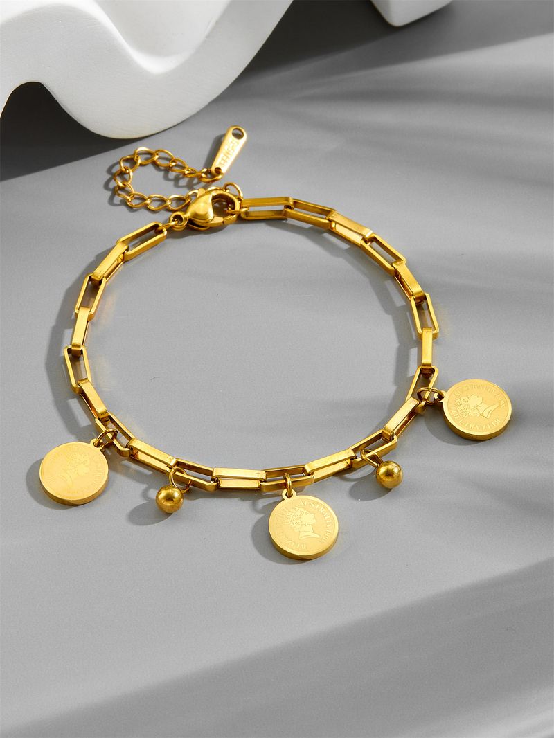 Pulseira com pingente redondo estilo coreano de celebridade da internet, aço de titânio, personalidade do hip-hop, rainha da moda, avatar_voghion.com