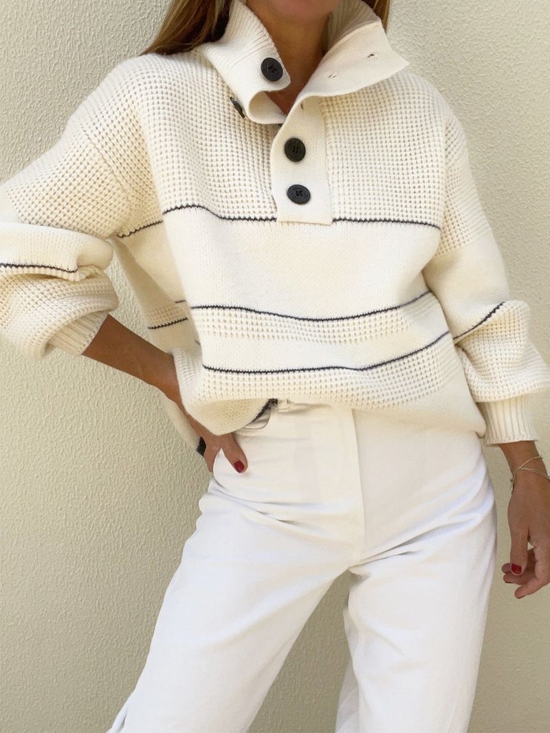 Damenbekleidung Oberbekleidung Locker gestreifter Rollkragenpullover_voghion.com