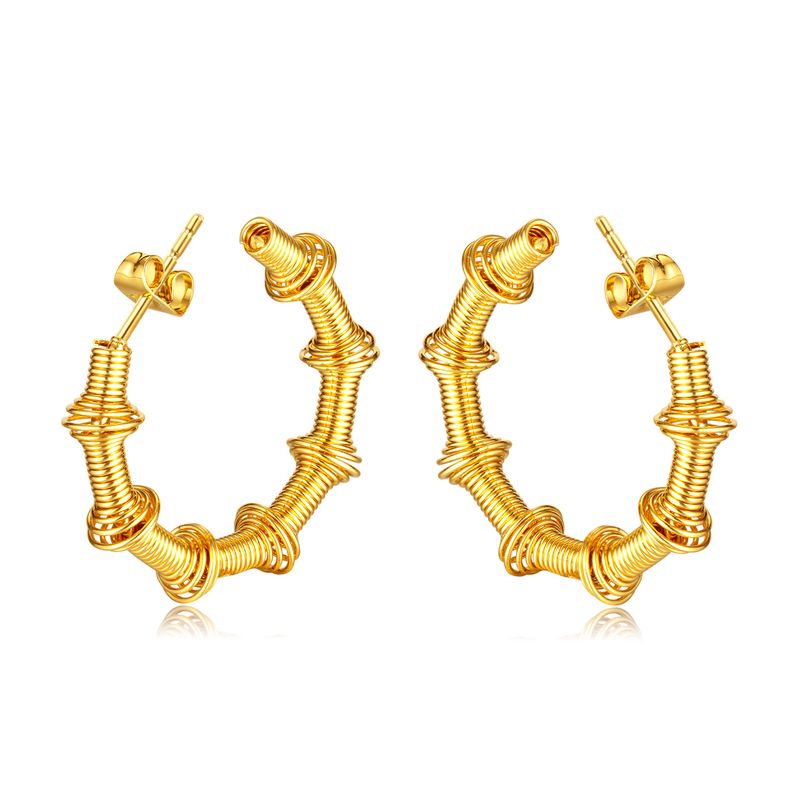 Orecchini da donna in acciaio inossidabile placcati in oro con spirale a molla intrecciata grezza e cava alla moda_voghion.com