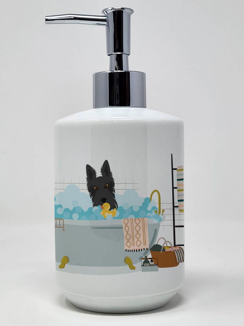 Black Scottish Terrier Ceramic Soap Dispenser Hand Soap Dispenser Pump Bottles for Bathroom Kitchen, Empty Refillable Liquid Soap Container_voghion.com