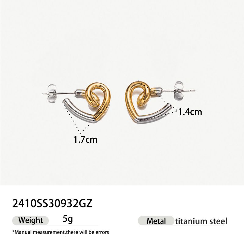 Korean version of simple winding heart earrings gold temperament net red earring design titanium steel earrings_voghion.com